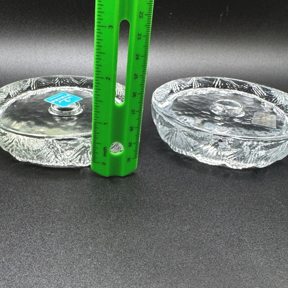 Vintage Viking Glass Candle Holders Lot of 2 Textured Shell Pattern MCM‎ Rare